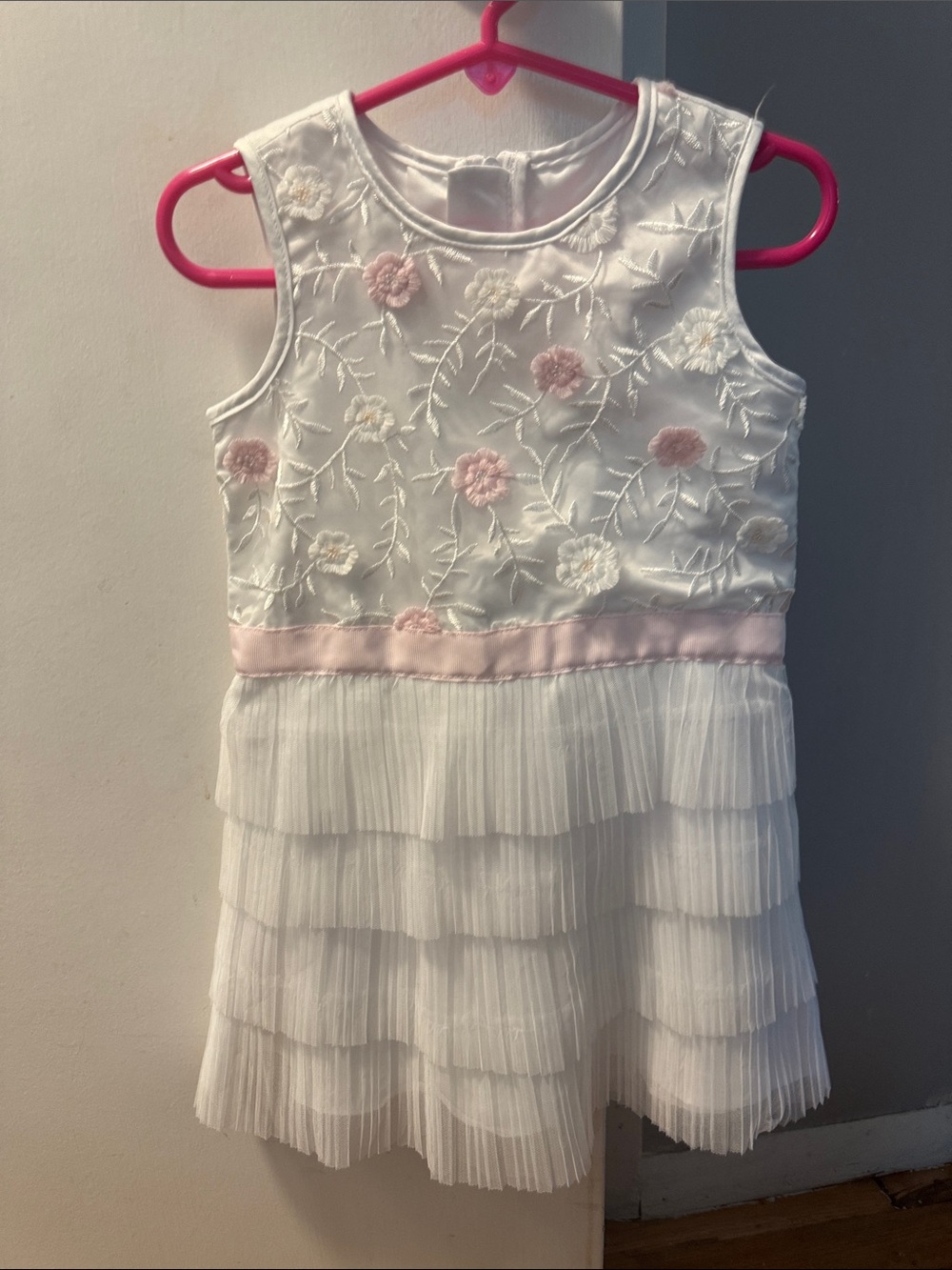 BCBGirls White Dress with Blush Floral Embroidery